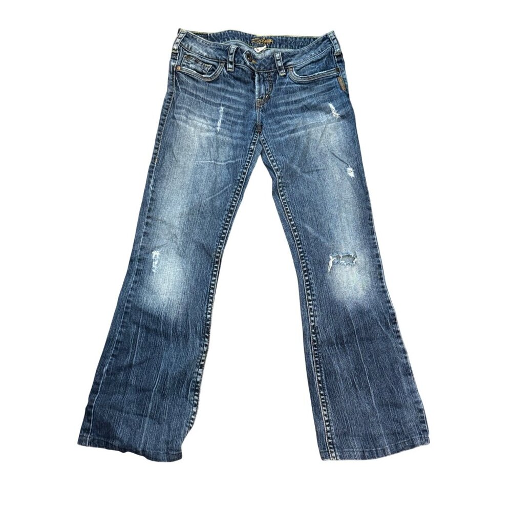 Silver Jeans Co. Womens Flare Distressed Denim Jeans 28/33 Medium Wash Western L